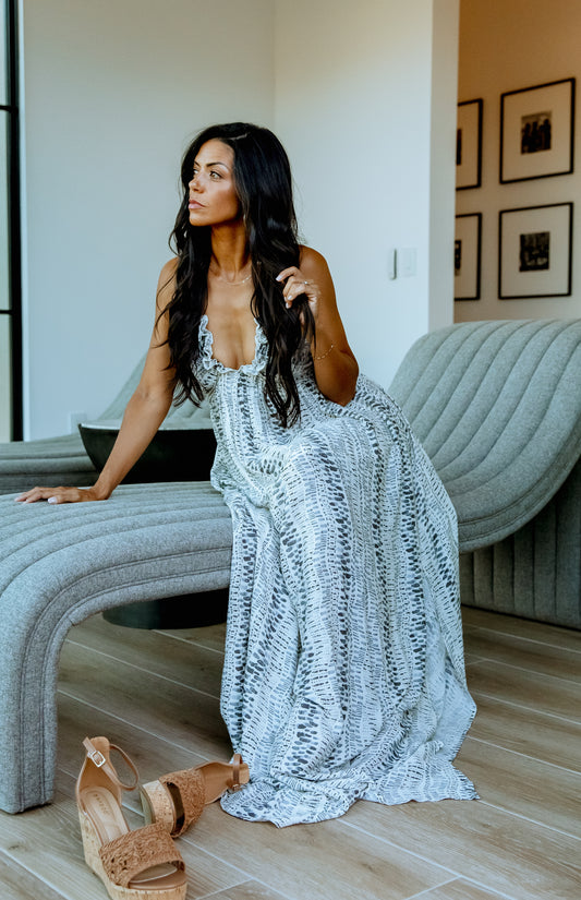 Day to Night Abstract Print Tie Back Maxi Dress
