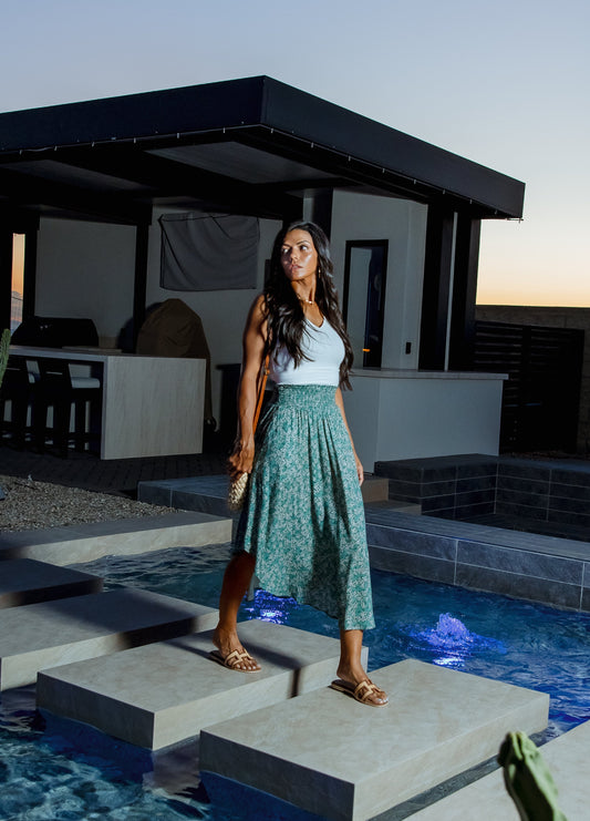 Agave Smocked Floral Skirt