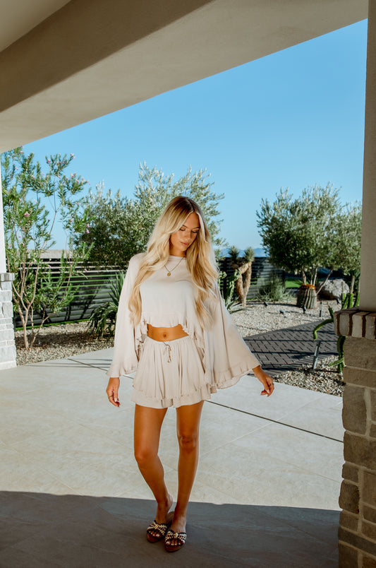 Kenzy Flowy Crop Top with Bell Sleeves