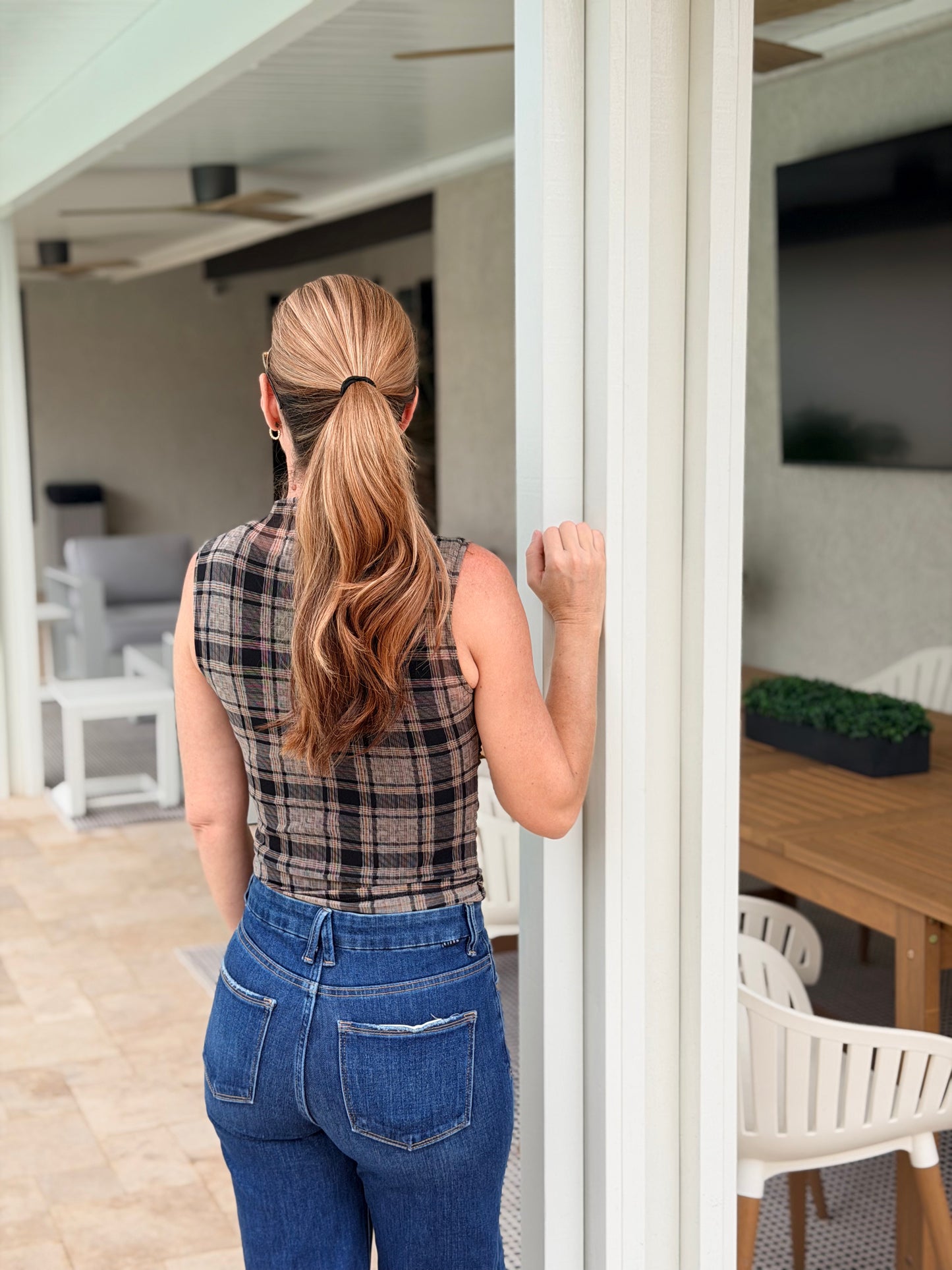 Bella Plaid Mock Neck