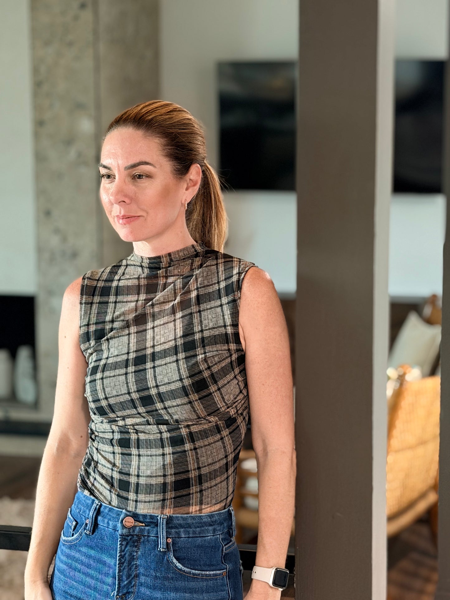 Bella Plaid Mock Neck
